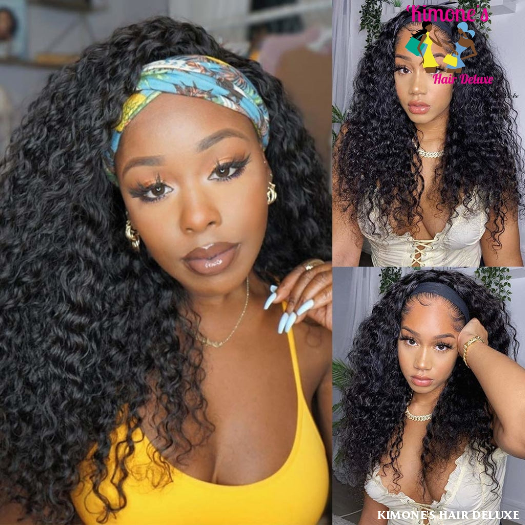 Deep Wave Headband Wig Natural Black Easy Wear Glueless Non Lace Front Wigs For Women 200168148