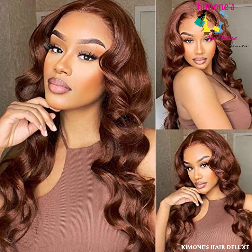 Reddish Brown 13x4 transparent Lace Front Body Wave/ Straight 180